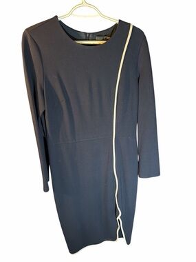 Roeyhouse Navy Blue Long Sleeve Sheath Dress with White Piping - XL